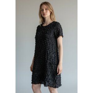 Notations Black Ruffle Sparkle L Dress Short Sleeve Shimmer Party Cocktail